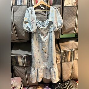 Self-portrait Blue floral watercolour taffeta Midi Dress Size US 10